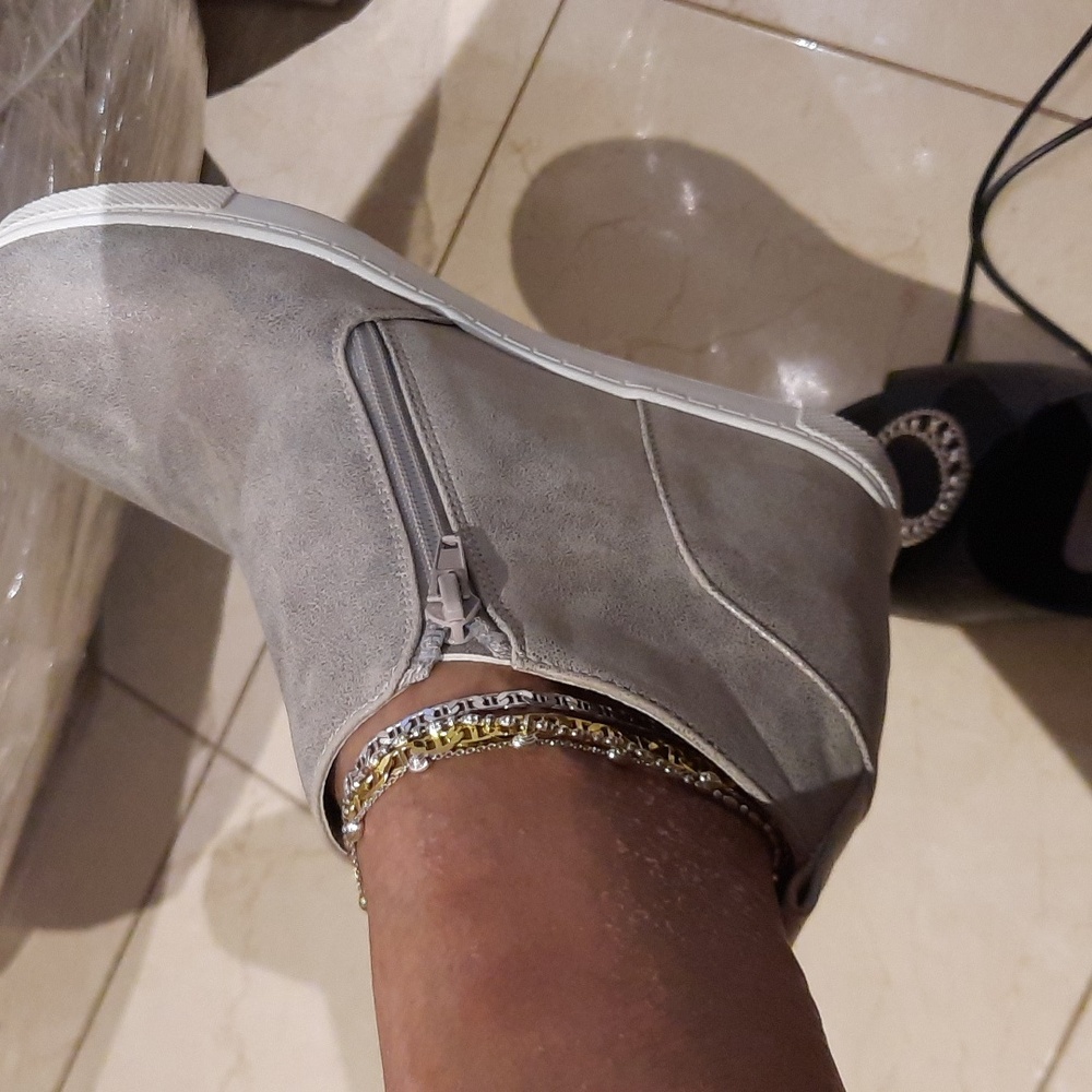 SASSY GREY ANKLE HIGH HEELS SNEAKERS BOOTIES BOOTS SHOOTIES SIZE 6